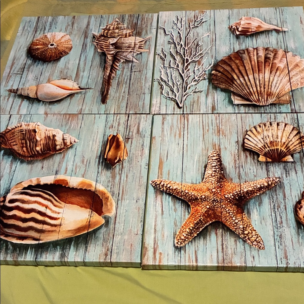 4 Pieces of Seashell and Starfish Wall Art Set